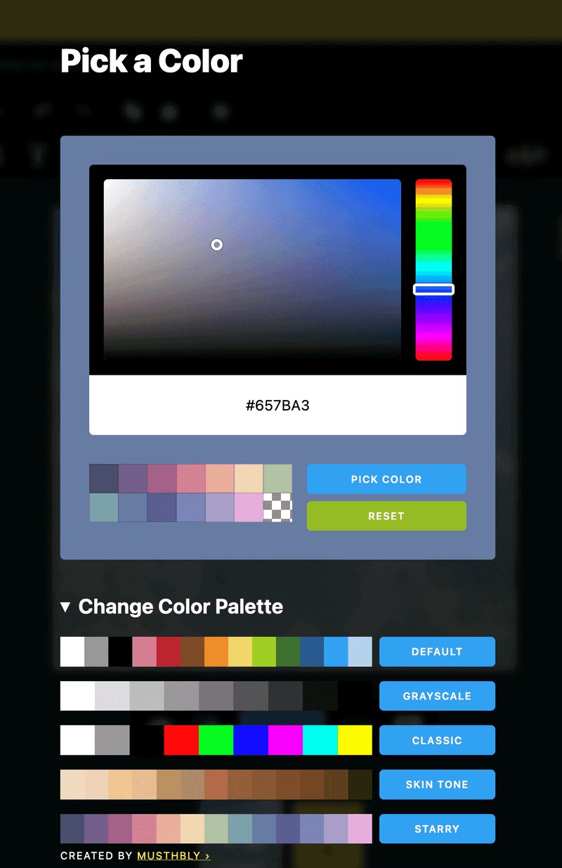 The colour picker and the colour palette selector